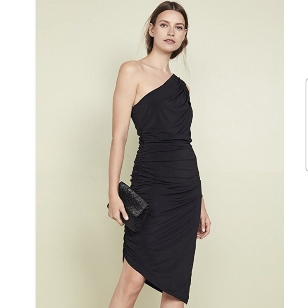NWOT Halston Heritage Ruched One-shoulder Black Dress XXS